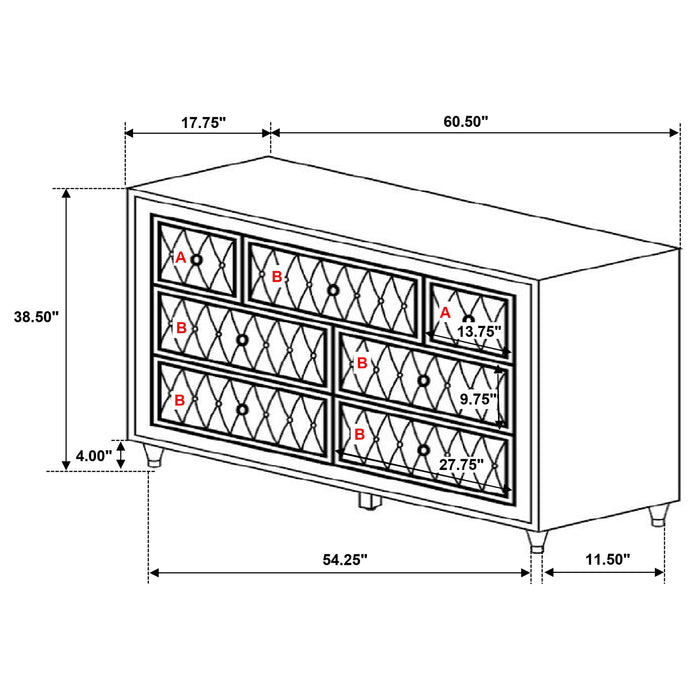 Antonella 7-drawer Upholstered Dresser Ivory and Camel