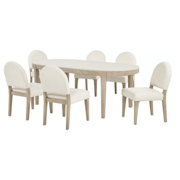 Lucaire 7-piece 84-inch Dining Set with Curved Chairs Honed Cream