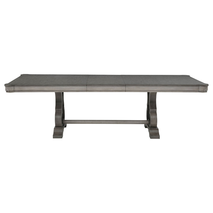 Cresswell 104-inch Double Pedestal Extension Dining Table Weathered Taupe