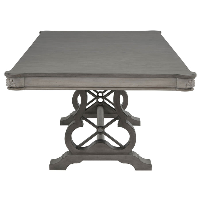 Cresswell 104-inch Double Pedestal Extension Dining Table Weathered Taupe