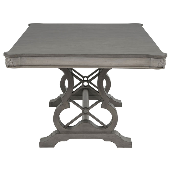Cresswell 104-inch Double Pedestal Extension Dining Table Weathered Taupe