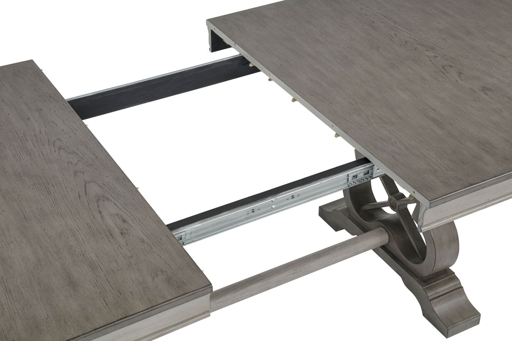 Cresswell 104-inch Double Pedestal Extension Dining Table Weathered Taupe
