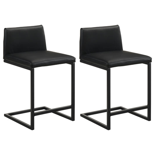 Vardon Genuine Leather Counter Height Chair Black (Set of 2)