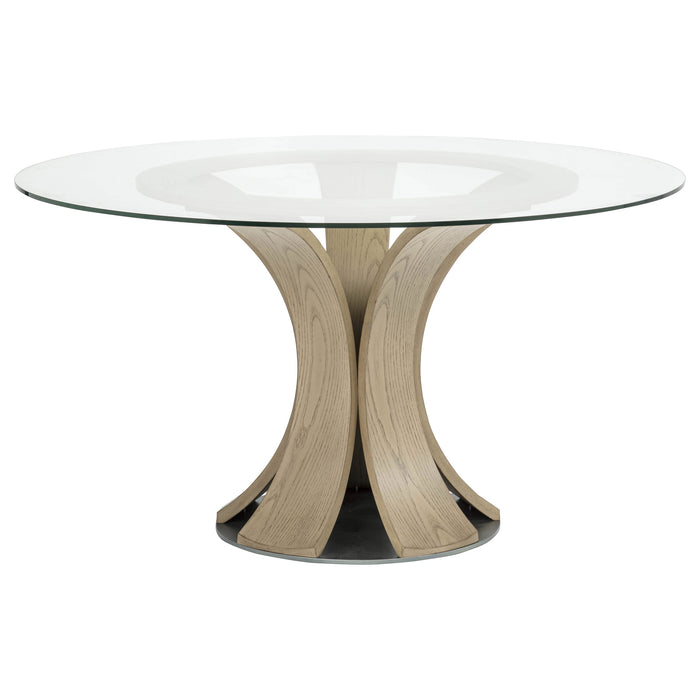 Naser 48-inch Round Glass Top Dining Table Light Oak