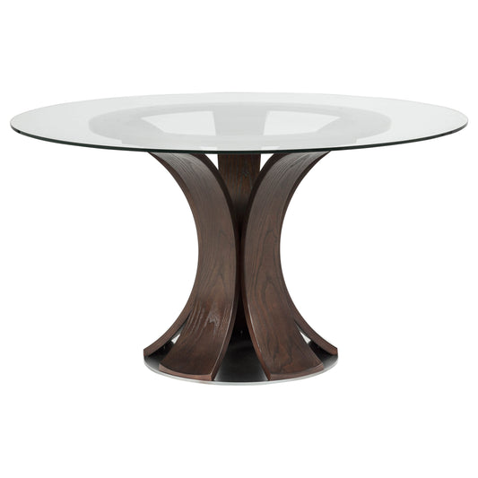 Naser 48-inch Round Glass Top Dining Table Dark Walnut