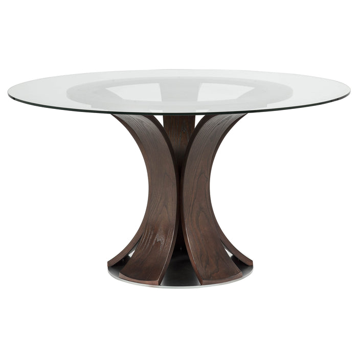 Naser 48-inch Round Glass Top Dining Table Dark Walnut