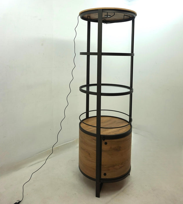 Ritter Round LED Bar Wine Storage Cabinet Rustic Oak