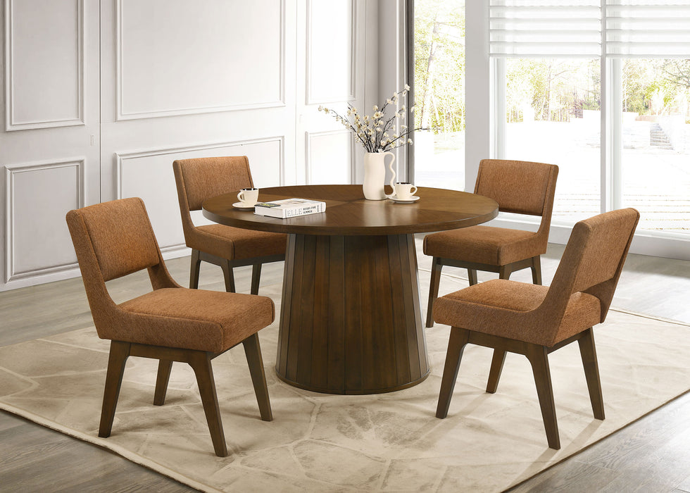 Galindo 52-inch Round Walnut Veneer Dining Table Walnut