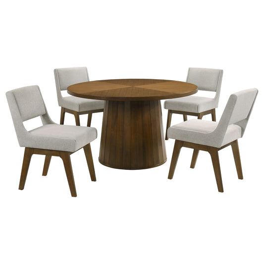 Galindo 5-piece 52-inch Round Dining Set Light Grey and Walnut