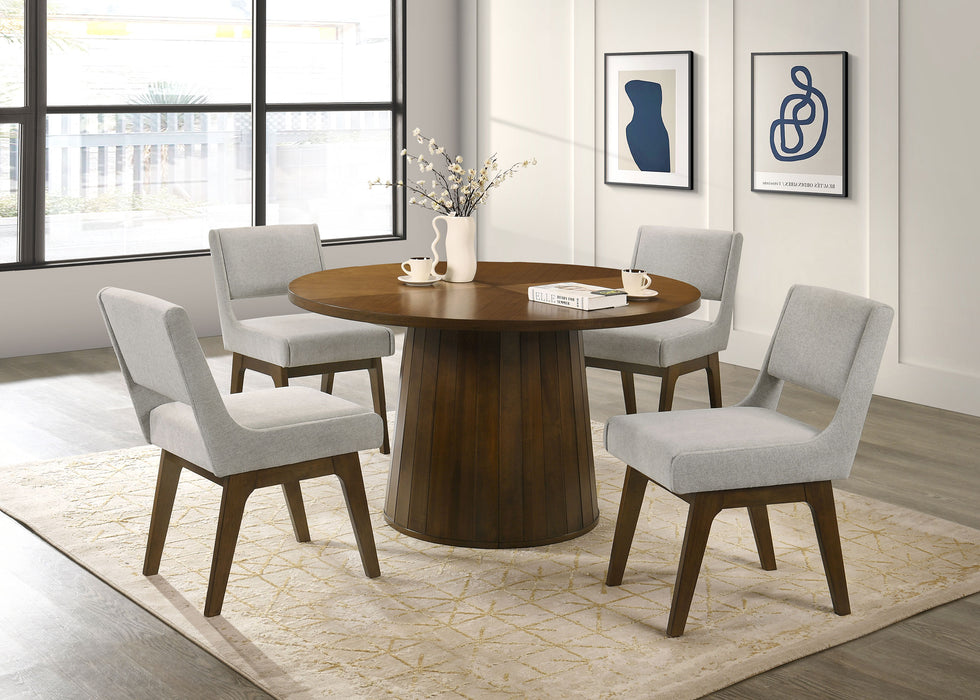 Galindo 52-inch Round Walnut Veneer Dining Table Walnut