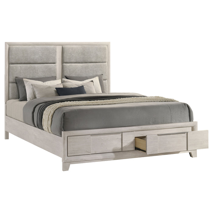 Farre Eastern King Upholstered Storage Platform Bed Washed Grey