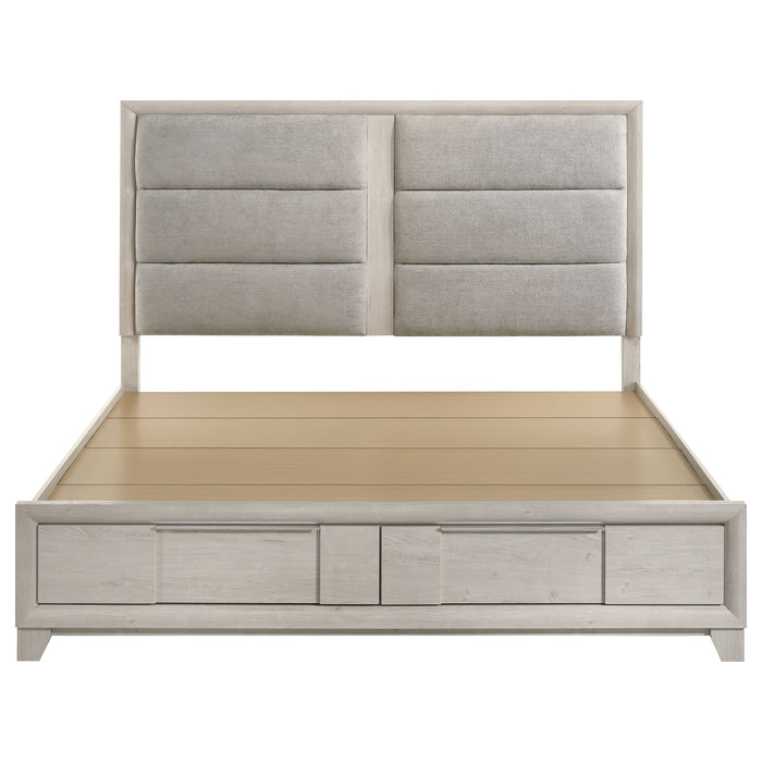 Farre Eastern King Upholstered Storage Platform Bed Washed Grey
