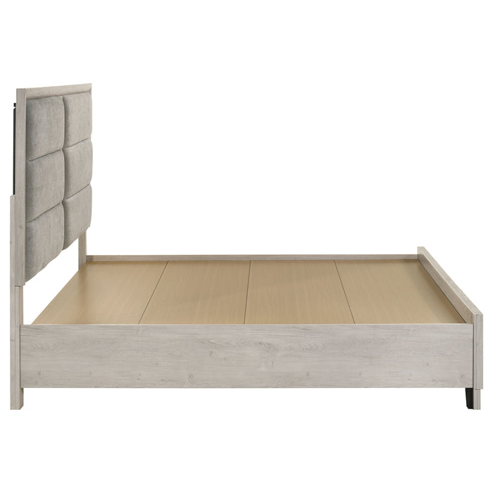 Farre Eastern King Upholstered Storage Platform Bed Washed Grey