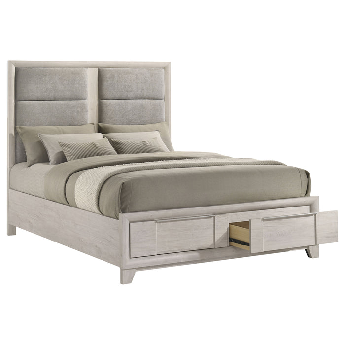 Farre Queen Upholstered Storage Platform Bed Washed Grey