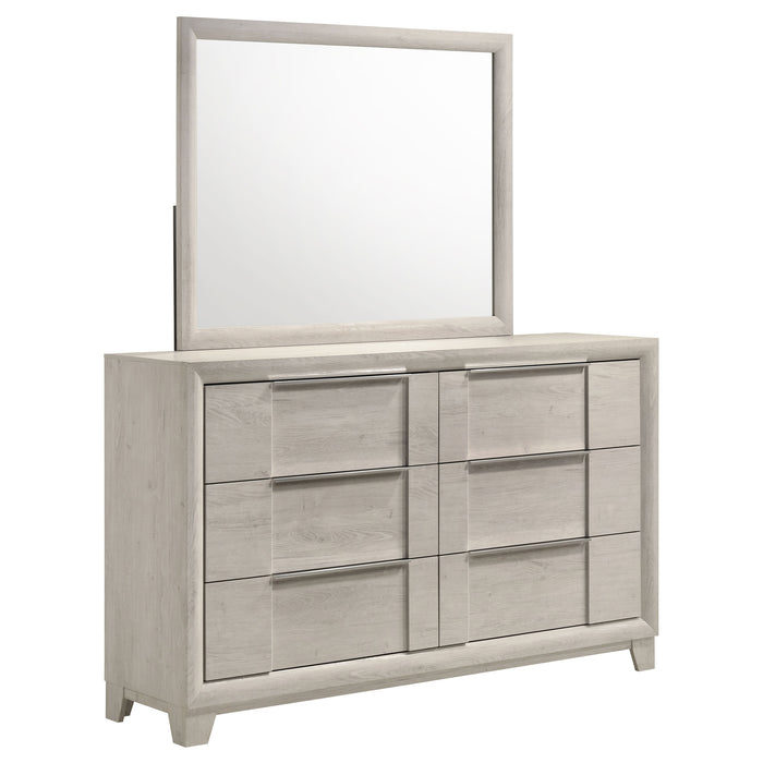 Farre 6-drawer Dresser with Mirror Washed Grey