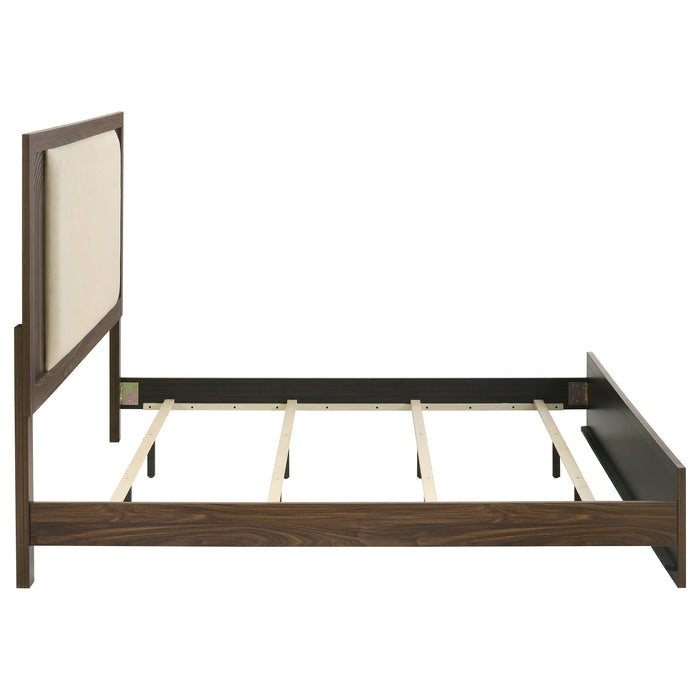 Etienne Eastern King Velvet Upholstered Panel Bed Walnut