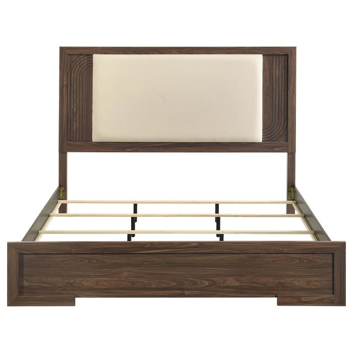 Etienne Eastern King Velvet Upholstered Panel Bed Walnut