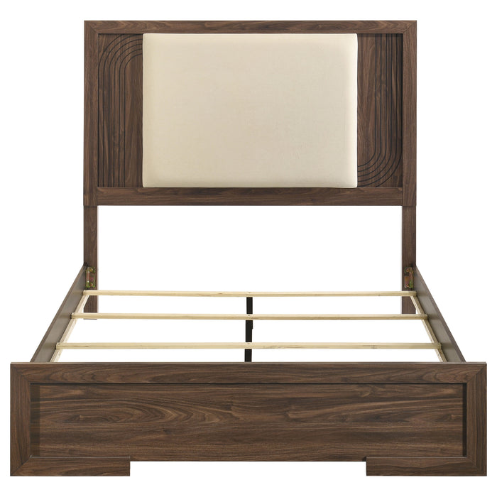 Etienne Queen Velvet Upholstered Panel Bed Walnut