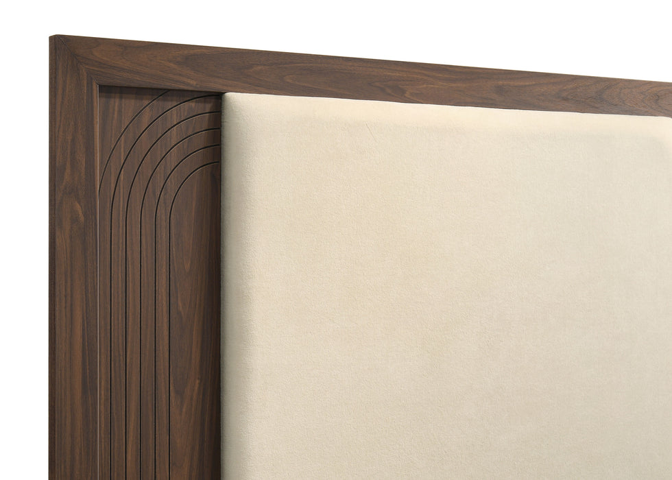 Etienne Queen Velvet Upholstered Panel Bed Walnut