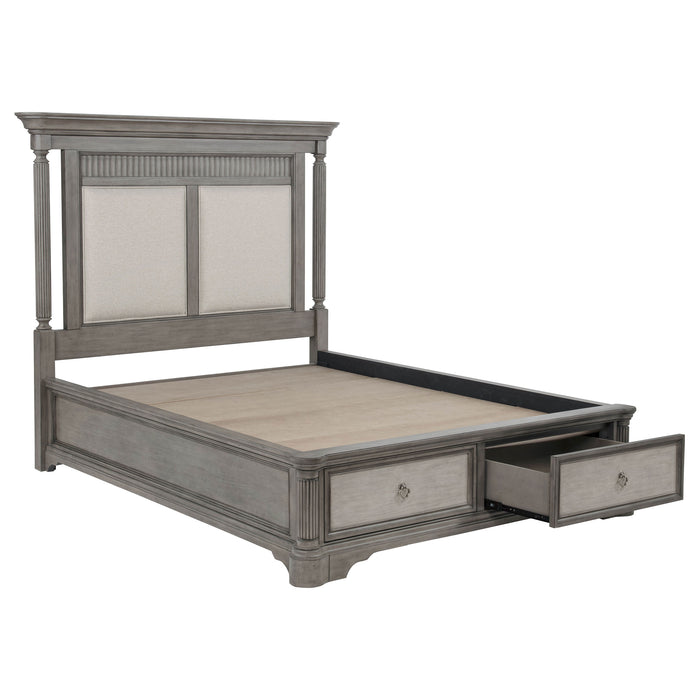 Cresswell Eastern King Upholstered Storage Platform Bed Weathered Taupe