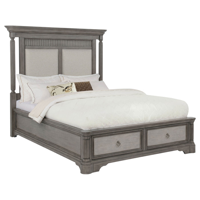 Cresswell Eastern King Upholstered Storage Platform Bed Weathered Taupe
