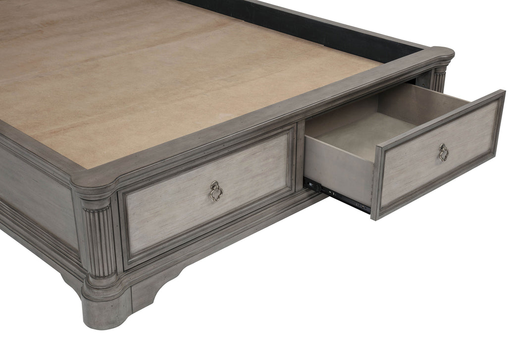 Cresswell Eastern King Upholstered Storage Platform Bed Weathered Taupe