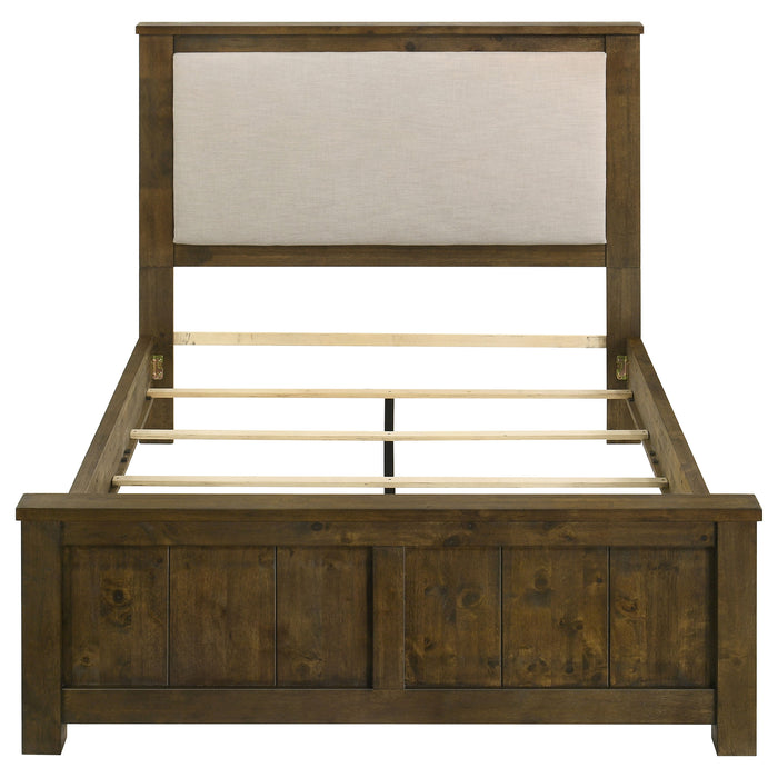 Doherty Queen Linen Upholstered Panel Bed Rustic Brown