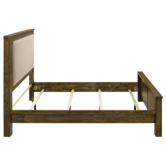 Doherty Queen Linen Upholstered Panel Bed Rustic Brown