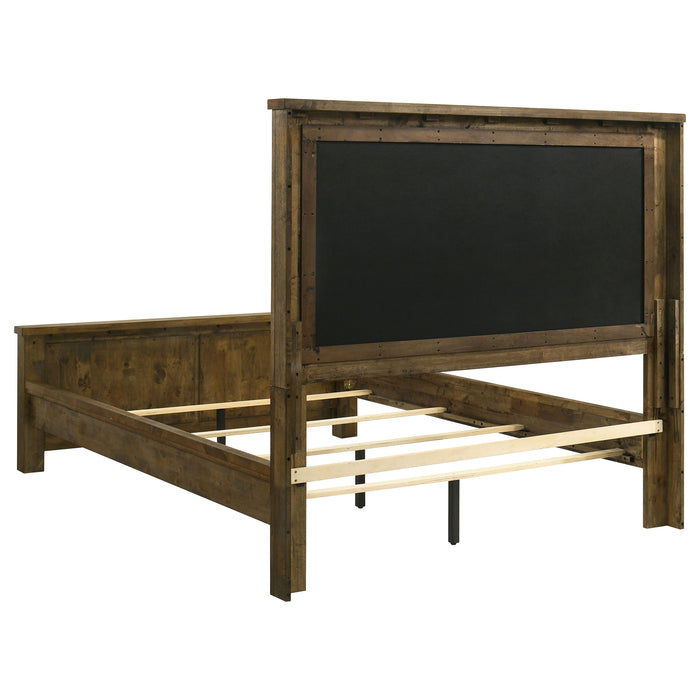 Doherty Queen Linen Upholstered Panel Bed Rustic Brown