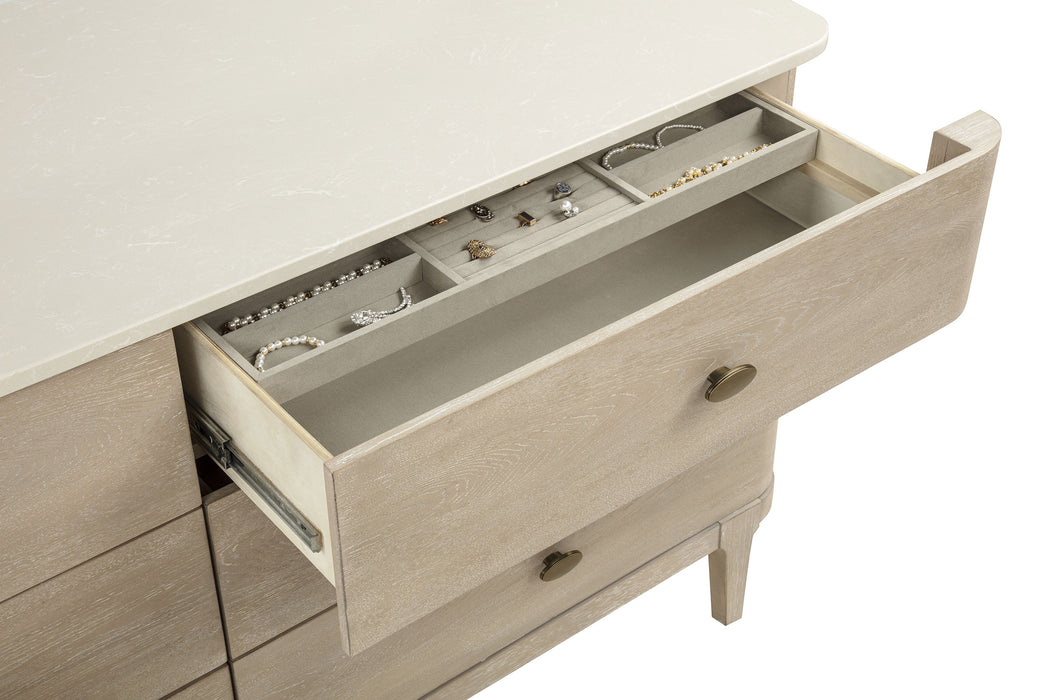 Lucaire 6-drawer Dresser Cabinet with Mirror Sandstone