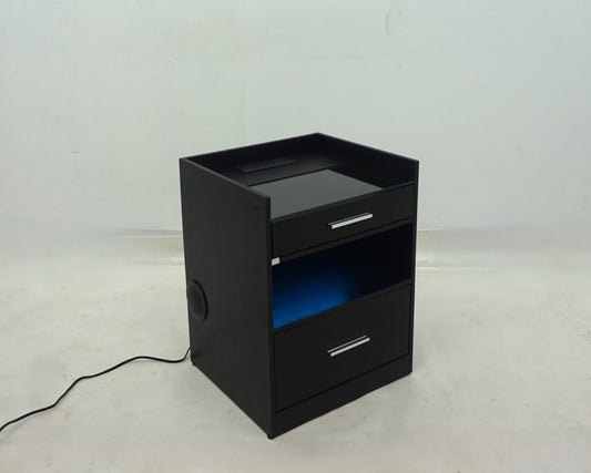 Furda 2-drawer LED Nightstand Bedside Table with Speaker Black Ash