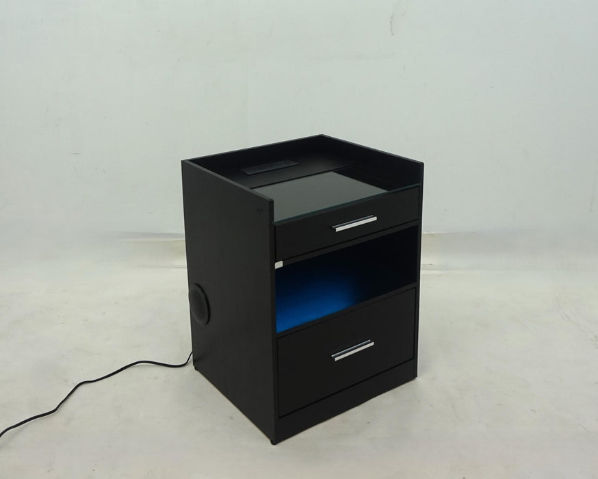 Furda 2-drawer LED Nightstand Bedside Table with Speaker Black Ash