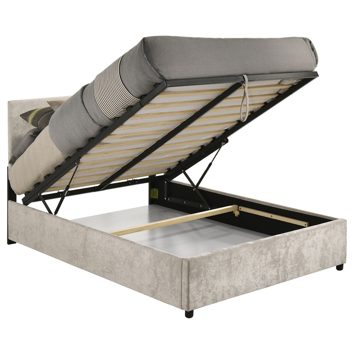 Reeves Upholstered Full Lift-Top Storage Platform Bed Beige