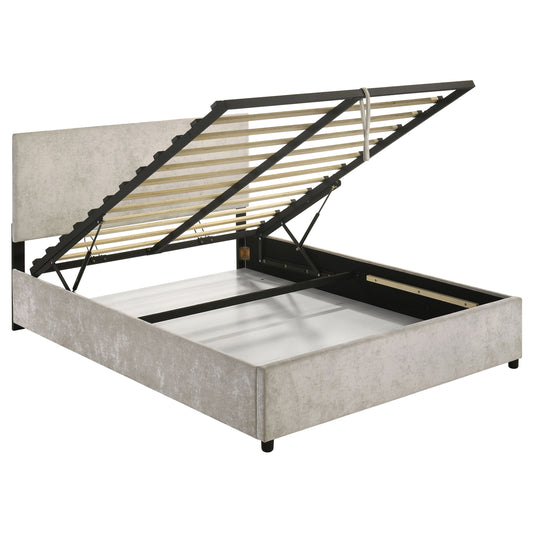 Reeves Upholstered Queen Lift-Top Storage Platform Bed Beige