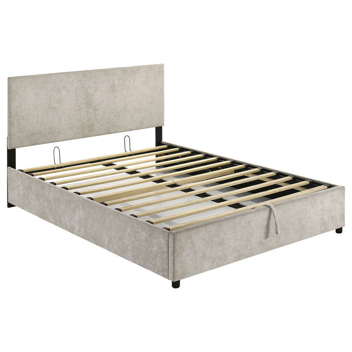 Reeves Upholstered Queen Lift-Top Storage Platform Bed Beige