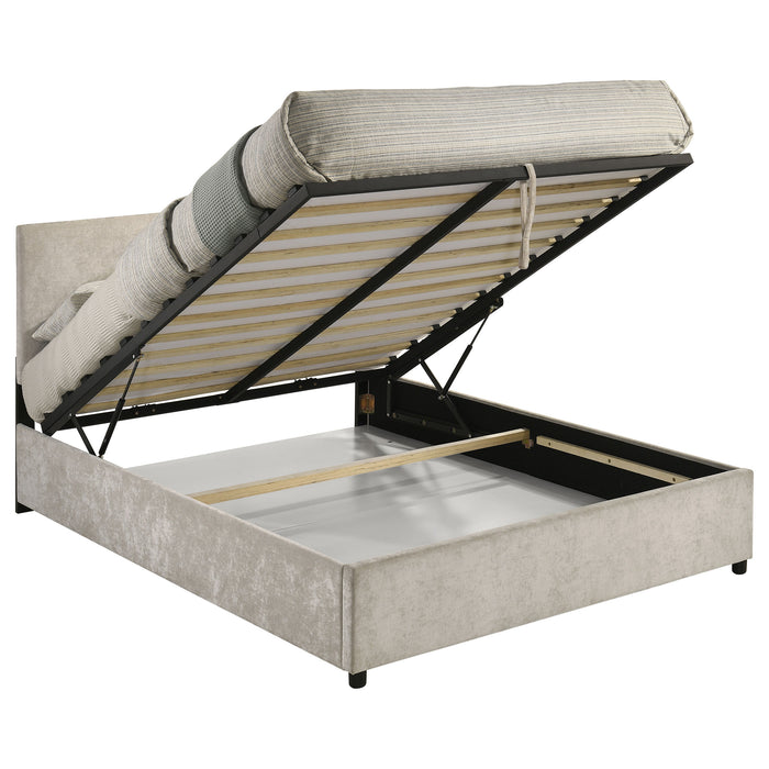 Reeves Upholstered Queen Lift-Top Storage Platform Bed Beige