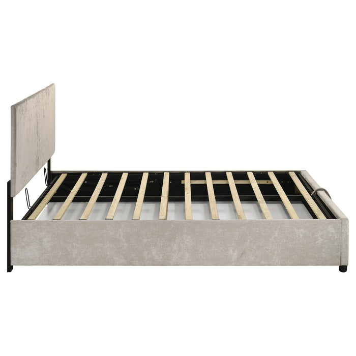 Reeves Upholstered Queen Lift-Top Storage Platform Bed Beige