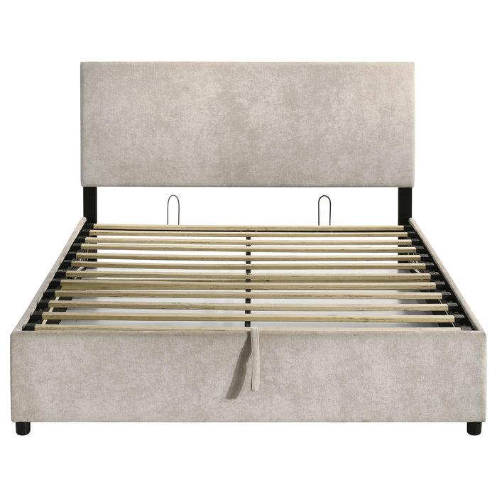 Reeves Upholstered Queen Lift-Top Storage Platform Bed Beige