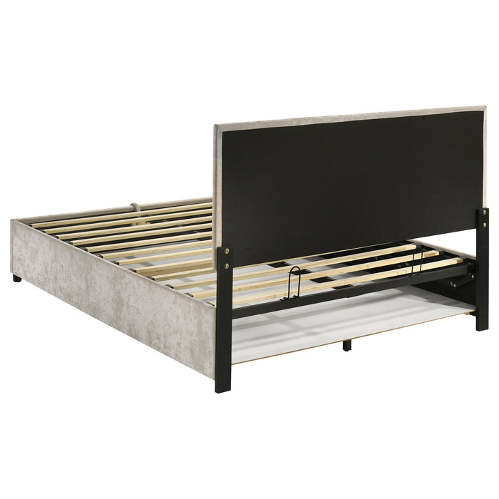 Reeves Upholstered Queen Lift-Top Storage Platform Bed Beige