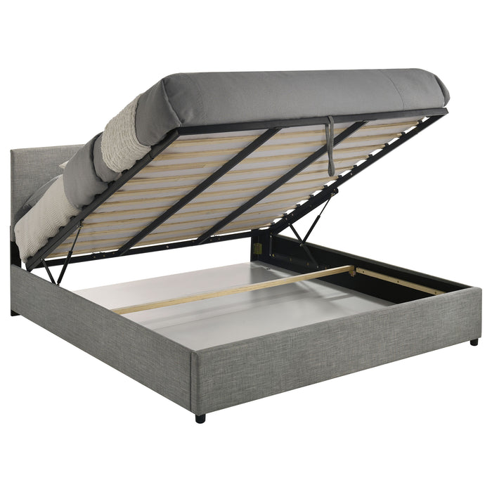 Reeves Upholstered Eastern King Lift-Top Storage Platform Bed Grey