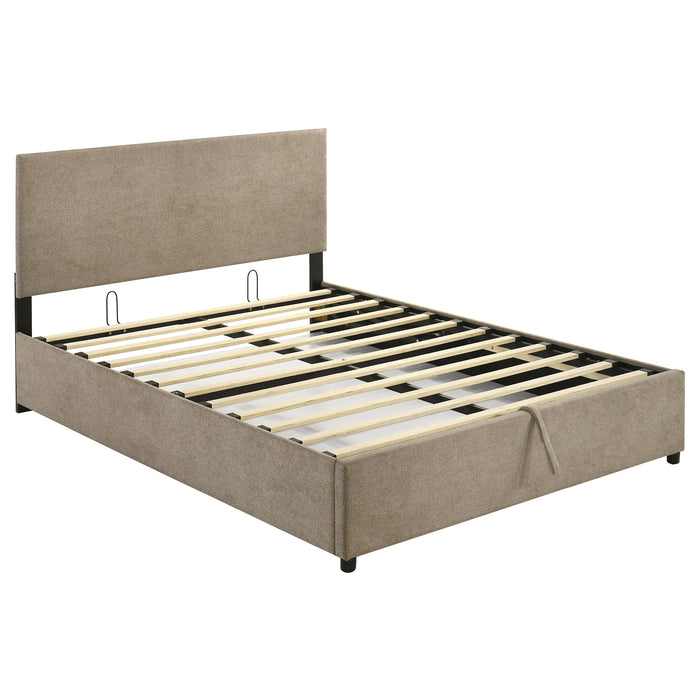 Reeves Upholstered Eastern King Lift-Top Storage Platform Bed Tan