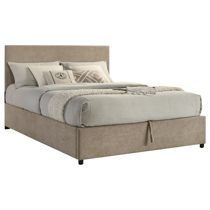 Reeves Upholstered Eastern King Lift-Top Storage Platform Bed Tan