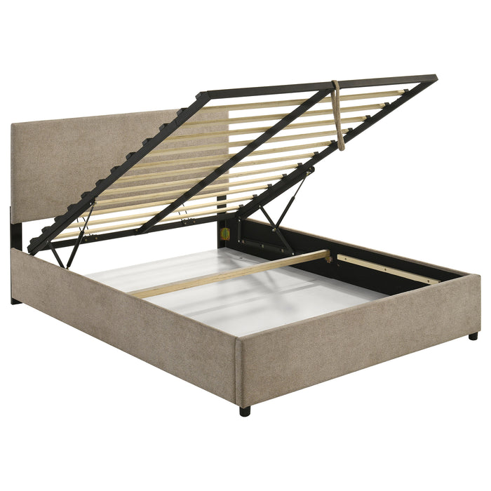 Reeves Upholstered Queen Lift-Top Storage Platform Bed Tan