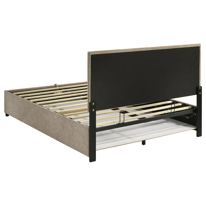 Reeves Upholstered Queen Lift-Top Storage Platform Bed Tan