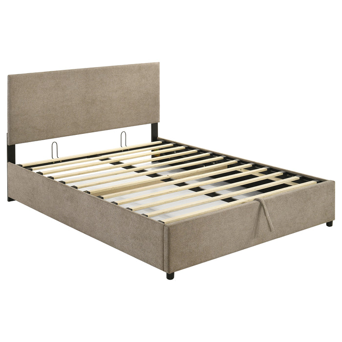 Reeves Upholstered Queen Lift-Top Storage Platform Bed Tan