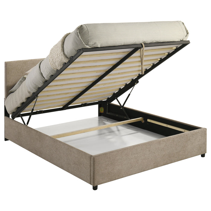 Reeves Upholstered Queen Lift-Top Storage Platform Bed Tan