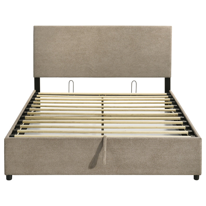 Reeves Upholstered Queen Lift-Top Storage Platform Bed Tan
