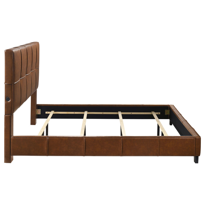 Farrell Eastern King Leatherette Upholstered Panel Bed Brown