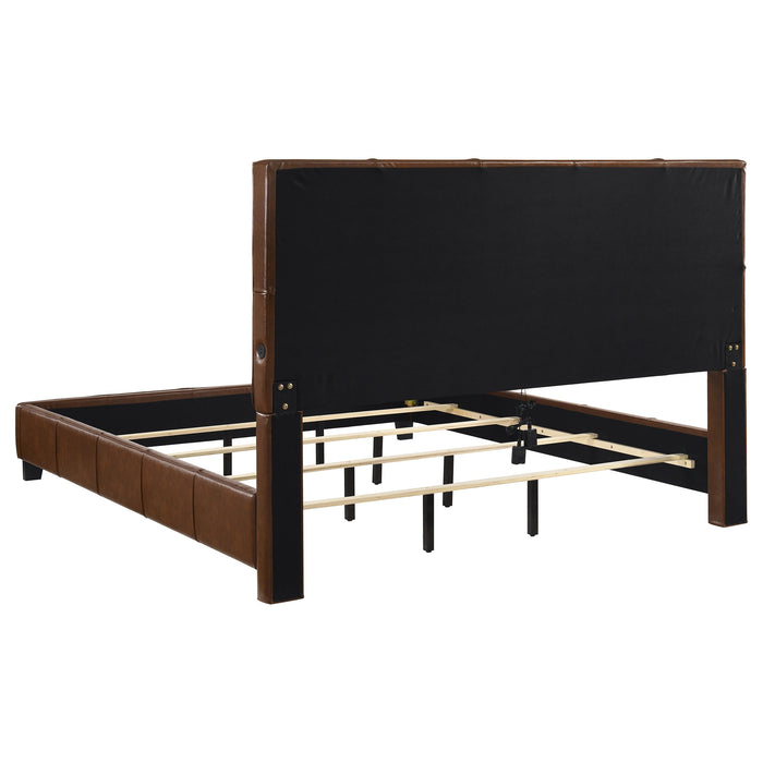 Farrell Eastern King Leatherette Upholstered Panel Bed Brown