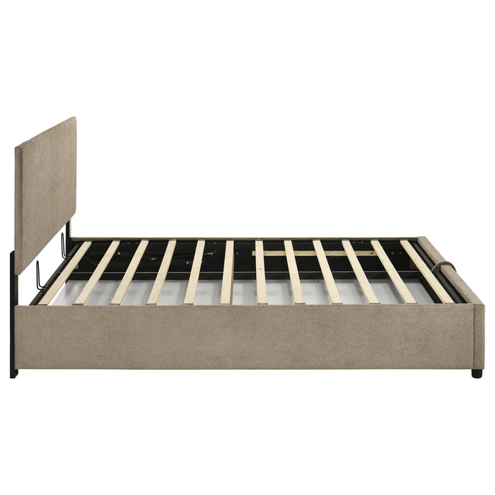Reeves Upholstered Queen Lift-Top Storage Platform Bed Tan